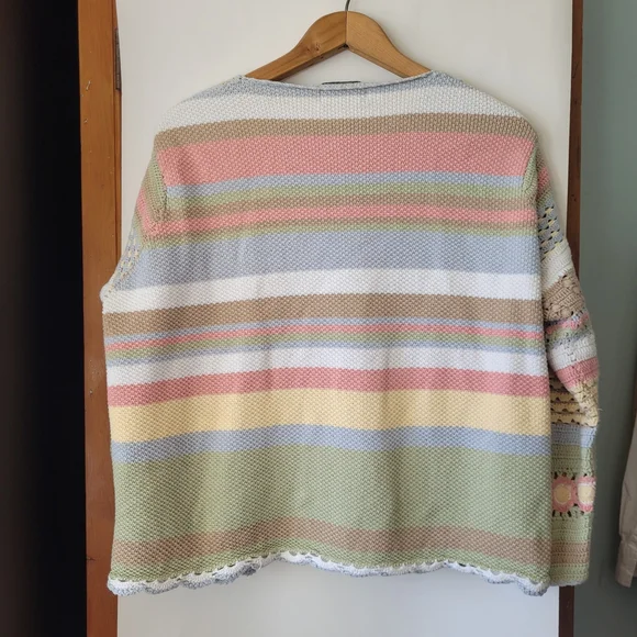 Vintage Crochet Cardigan Cottagecore Granny Chic Pastel 14P XXL - Picture 8 of 15